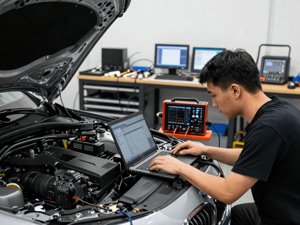 Chiptuning Hannover: Experten bei der Optimierung von BMW Fahrzeugen in professioneller Werkstatt.