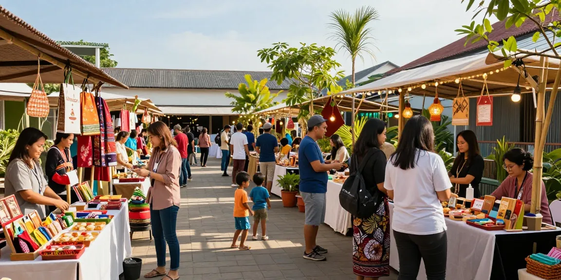 Vibrant local marketplace scene showcasing shoppers engaging with local products and artisans from rokok88 daftar.