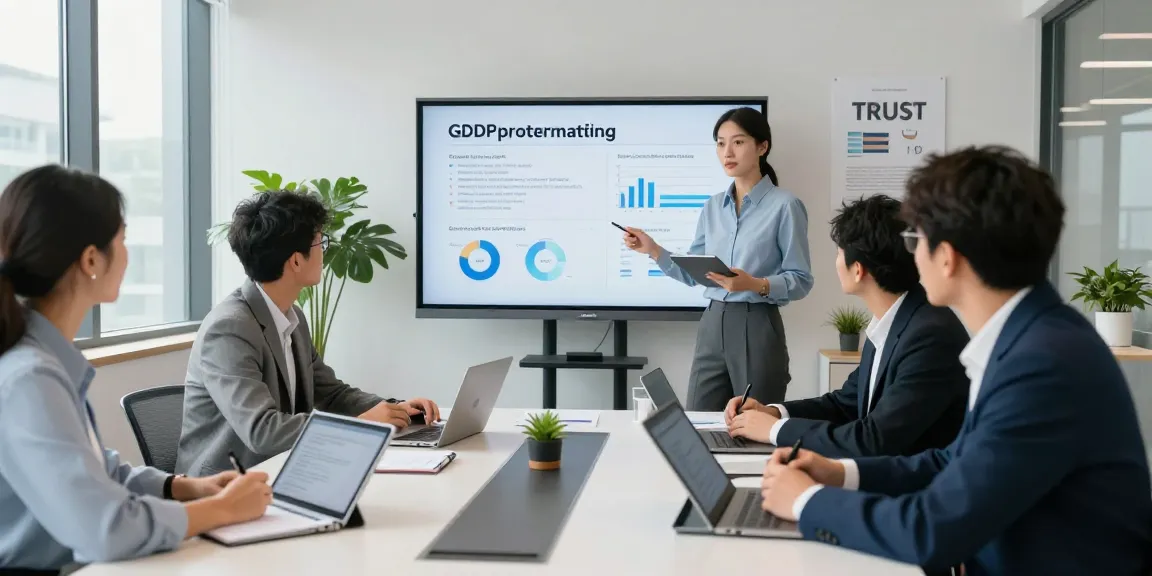 Team planning GDPR compliance solutions in a modern office, showcasing Startseite strategies for data protection.