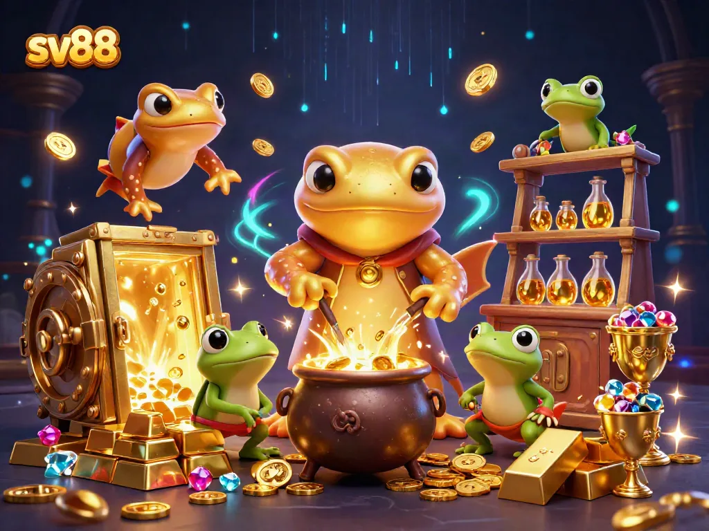 Experience thrilling gameplay at sv88 with a vibrant casino scene filled with gold and treasures.