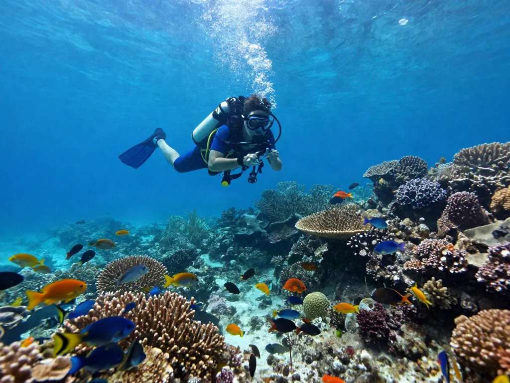 Tauchen in Mexiko mit einem Taucher, der lebendige Korallenriffe und Fische erforscht - Deep Dive Mexico
