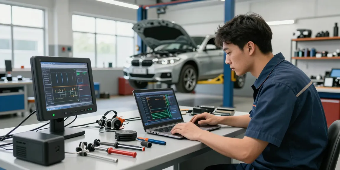 BMW Werkstatt Hannover: Techniker inspiziert BMW-Motor in einer professionellen Werkstatt.