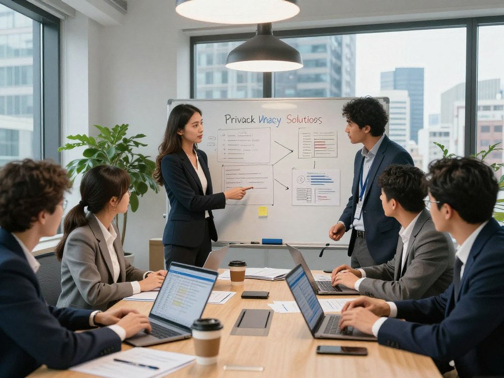 Professionelles Team bei der Entwicklung von Datenschutzlösungen auf der Startseite von MUNAS Consulting.