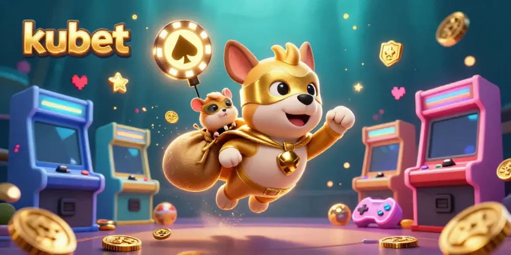 Experience thrilling action with kubet as the superhero dog and sidekick hamster navigate an arcade casino world.