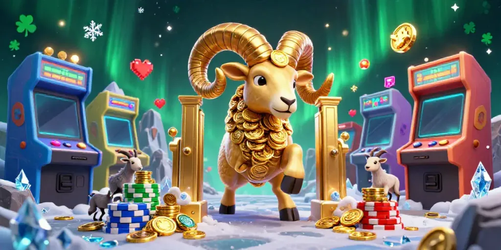 Experience the excitement of mm88 with a 3D illustration showcasing a golden ram charging through a vibrant gaming environment.