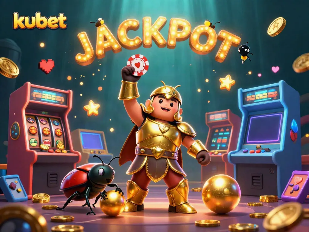 Experience the jackpot excitement at kubet with a vibrant 3D scene featuring animated casino elements.